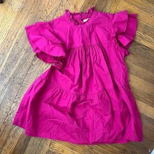 Maeve Babydoll Tunic Ophelia Tiered Ruffle Top Hot Pink XS Anthropologie Cotton